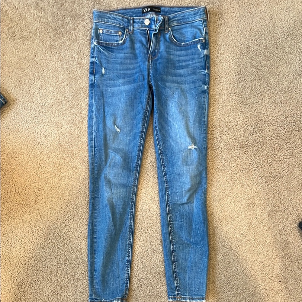 Zara Blue Skinny Jeans with Distressed Details